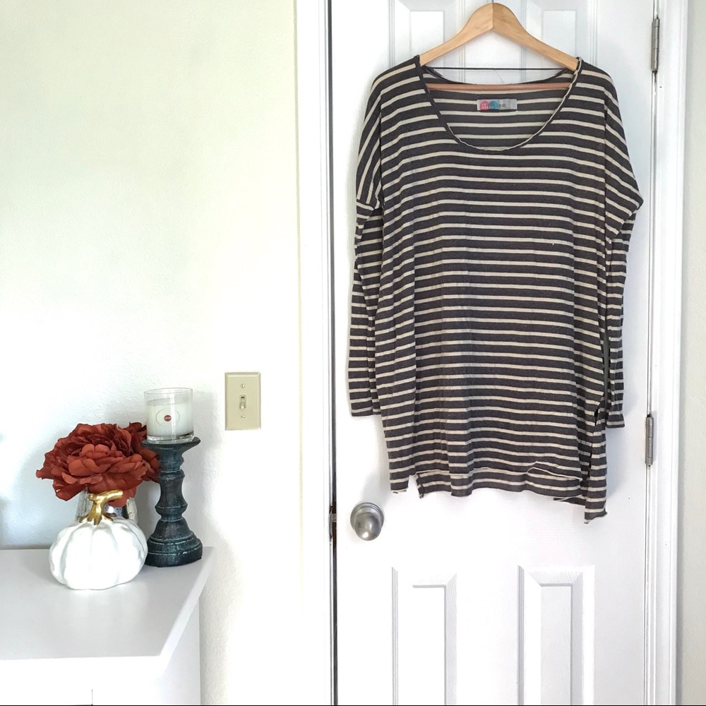 FP Beach grey & ivory striped tunic top